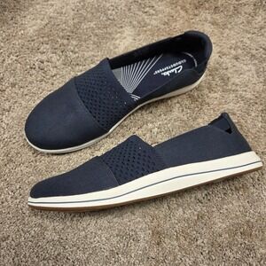 Clarks Navy Slip-On Flats with White Trim